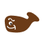 Brown cartoon whale emoji with a smiling face, facing left, in a simple cute style.